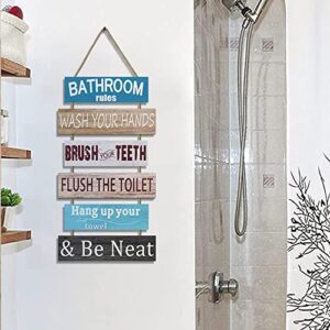 POSCHNOR Bathroom Wall Decor Art, Rustic Bathroom Wall Decor, Cute Farmhouse Bathroom Rules Sign, Funny Bathroom Rules Wooden letter.