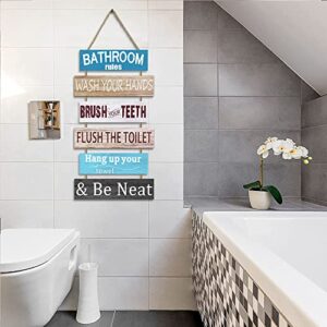 POSCHNOR Bathroom Wall Decor Art, Rustic Bathroom Wall Decor, Cute Farmhouse Bathroom Rules Sign, Funny Bathroom Rules Wooden letter.