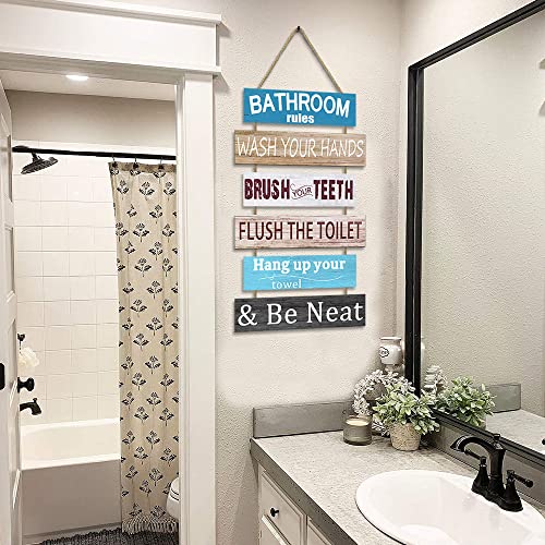 POSCHNOR Bathroom Wall Decor Art, Rustic Bathroom Wall Decor, Cute Farmhouse Bathroom Rules Sign, Funny Bathroom Rules Wooden letter.