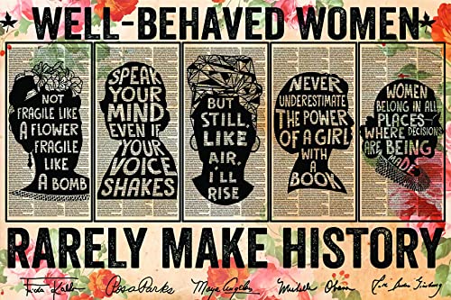Feminist Wall Art Decor - Well Behaved Women Seldom Make History Poster - Frida, Ruth Bader Ginsburg, Rbg, Angelou, Rosa Park, Powerful Women, Women Speak Womens Rights - Unframed(18x12 inches)
