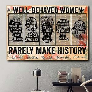 Feminist Wall Art Decor - Well Behaved Women Seldom Make History Poster - Frida, Ruth Bader Ginsburg, Rbg, Angelou, Rosa Park, Powerful Women, Women Speak Womens Rights - Unframed(18x12 inches)