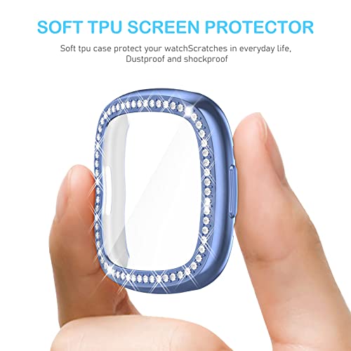 RICHONE 8-Pack Compatible with Fitbit Versa 4 & Sense 2 (2022) Screen Protector Case, Bling Diamonds Cover Soft TPU Bumper Smartwatch Accessories(8 Colors, Versa 4 & Sense 2)