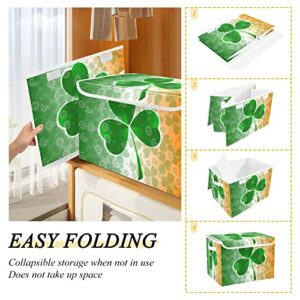 Kigai Saint Patrick Clover Green Shamrock Storage Basket with Lid Collapsible Storage Bin Fabric Box Closet Organizer for Home Bedroom Office 1 Pack