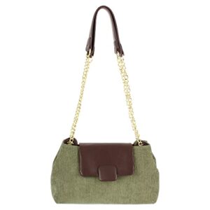 hyuyikuwol women corduroy shoulder crossbody bag casual pu small square satchel purse with chain strap, green
