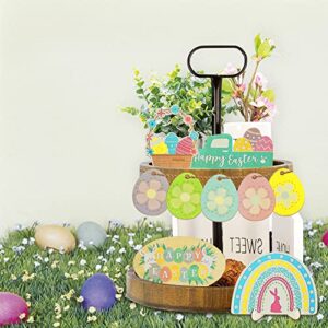 10 pcs easter farmhouse tiered tray decor wooden rabbits tiered tray items bunny eggs truck basket mini wooden trays signs spring tabletop signs for home farmhouse rustic kitchen decorations