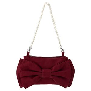 anopo bow evening clutch purse canvas cell phone shoulder bag pearl handle handbag for women girls wedding party prom red