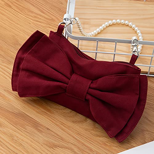 Anopo Bow Evening Clutch Purse Canvas Cell phone Shoulder Bag Pearl Handle Handbag for Women Girls Wedding Party Prom Red