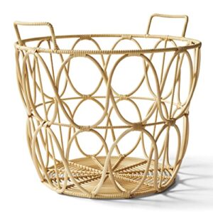 large natural rattan open weave round basket – easy to use