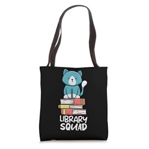 library squad cat for men women bookworm book lovers readers tote bag