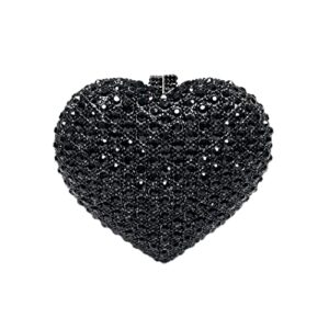 debimy cute heart shape crystal clutch purse mini handbag rhinestone evening bag wedding party evening clutch bag black