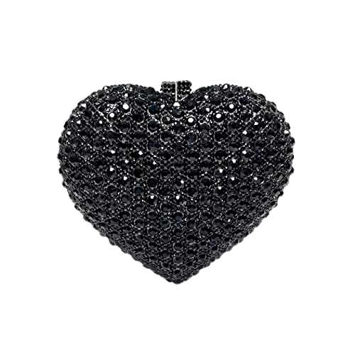 DEBIMY Cute Heart Shape Crystal Clutch Purse Mini Handbag Rhinestone Evening Bag Wedding Party Evening Clutch Bag Black