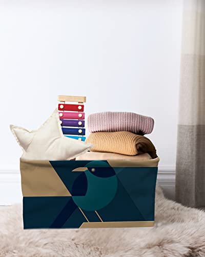 Abstract Art Geometric Bird Storage Bins with Handles, Modren Art Painting Animal Storage Basket for Shelves, Cube Storage Organizer Bins for Toys, Closet (1 Pack, 15" x 11" x 9.5")