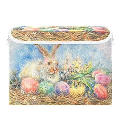 Kigai Easter Egg Storage Basket with Lid Collapsible Storage Bin Fabric Box Closet Organizer for Home Bedroom Office 1 Pack