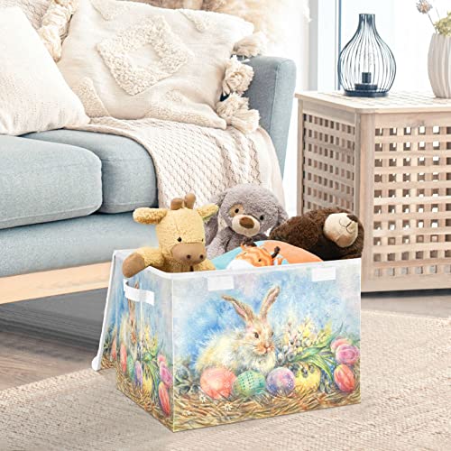 Kigai Easter Egg Storage Basket with Lid Collapsible Storage Bin Fabric Box Closet Organizer for Home Bedroom Office 1 Pack