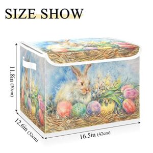 Kigai Easter Egg Storage Basket with Lid Collapsible Storage Bin Fabric Box Closet Organizer for Home Bedroom Office 1 Pack