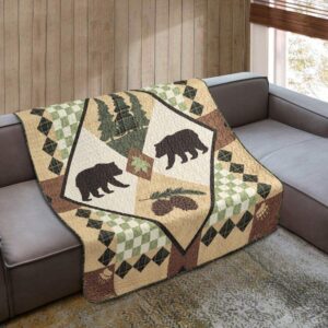 Quilted Throw Blanket by Virah Bella - 50" x 60" Four-Point Lodge Lightweight Throw Quilt Great for Loungers & Extra Bedding - Beautiful Lodge-Themed Blanket