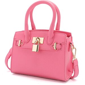 staise vegan leather satchel purse for women, trendy mini crossbody shoulder bag, small top handle handbag evening clutches (hot pink)