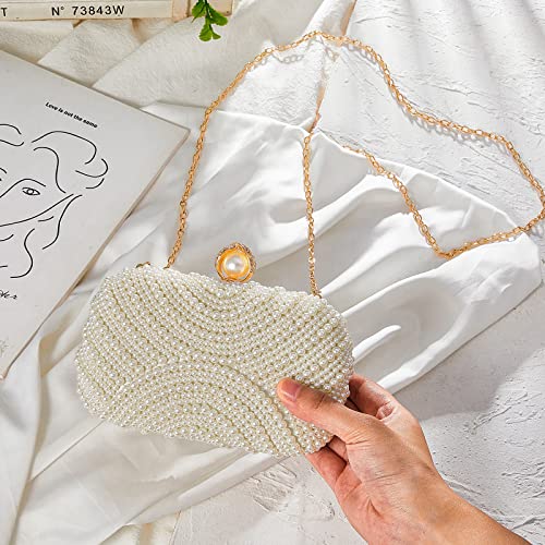 Women Evening Bags Pearl Clutch Bag Artificial Pearls Beaded Bride Purse Bridal Pearl Clutch with Chain Vintage Clutch Purses for Wedding Party