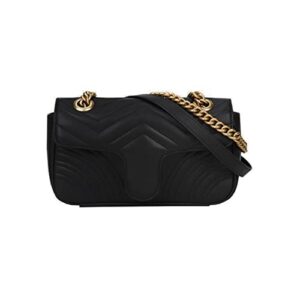OOD High-grade luxury women's handbag, designed by leather women's designer, shoulder messenger bag women's chain. (black)