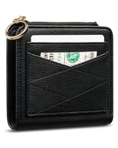 vulkitty leather wallet for woman rfid blocking bifold small compact wallets zipper pocket purse large capacity card hold case with id window
