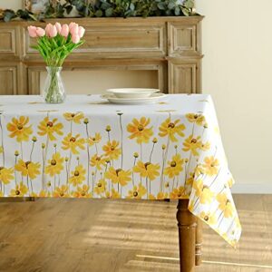 geeory floral tablecloth 60*84 inch rectangle yellow bee tablecloths spring summer table cloth indoor/outdoor seasonal table cover for easter home kitchen dining parties