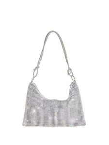 verdusa women’s glitter rhinestone hobo handbag evening bag purse silver one-size