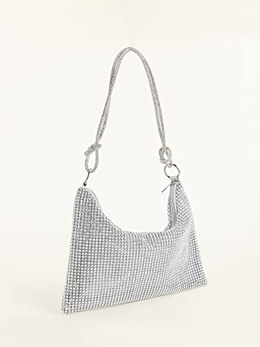 Verdusa Women's Glitter Rhinestone Hobo Handbag Evening Bag Purse Silver one-size