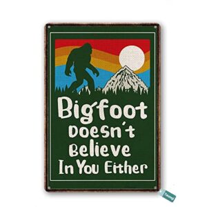 eysl vintage tin sign funny camper bigfoot doesn’t believe in you either metal tin sign wall art home decor kitchen poster cafe pub plaque 8×6 inch