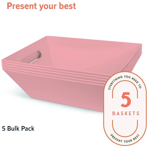 [5pk] 8x10” Pink Gift Baskets Empty | Small Pink Rectangular Baskets with Handles | Gifts, Organizing, Nursery, Snacks, Wine | Valentines, Easter, Christmas | Gift to Impress - Upper Midland
