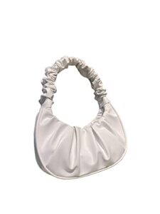 verdusa women’s ruched leather hobo handbag satchel bag mini purse white one-size