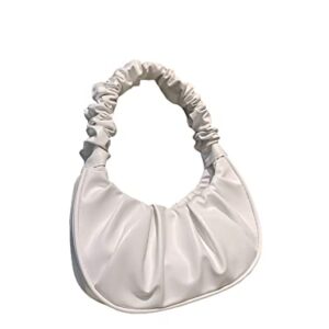 Verdusa Women's Ruched Leather Hobo Handbag Satchel Bag Mini Purse White one-size