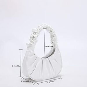 Verdusa Women's Ruched Leather Hobo Handbag Satchel Bag Mini Purse White one-size