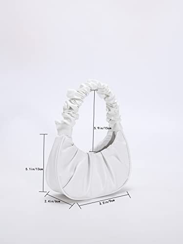 Verdusa Women's Ruched Leather Hobo Handbag Satchel Bag Mini Purse White one-size