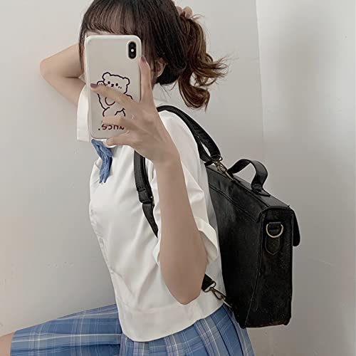 CUSALBOY Wednesday Aesthetic Backpack For Teens Y2K Gothic Preppy Backpack Japanese Leather Book Bag Wensday Backpack (black)