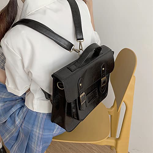 CUSALBOY Wednesday Aesthetic Backpack For Teens Y2K Gothic Preppy Backpack Japanese Leather Book Bag Wensday Backpack (black)