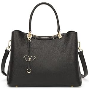 kattee women soft genuine leather satchel bags top handle crossbody purses and handbags (black)