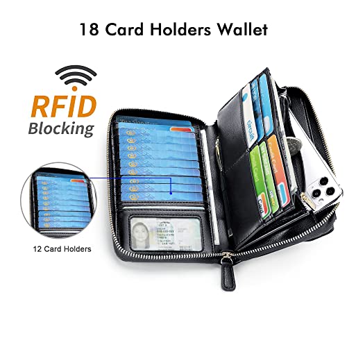 nuoku Wallets for Women Credit Card Slots with RFID Blocking Large Capacity Wristlet, Black