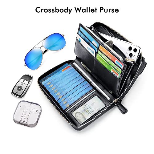 nuoku Wallets for Women Credit Card Slots with RFID Blocking Large Capacity Wristlet, Black