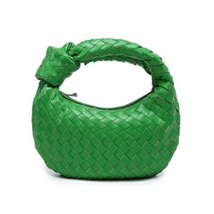 woven handbag for women soft pu leather knoted woven shoulder bag fashion designer ladies hobo bag (green)