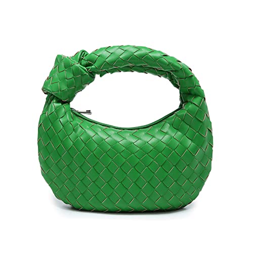 Woven Handbag for Women Soft PU Leather Knoted Woven Shoulder Bag Fashion Designer Ladies Hobo Bag (Green)