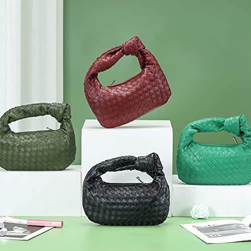 Woven Handbag for Women Soft PU Leather Knoted Woven Shoulder Bag Fashion Designer Ladies Hobo Bag (Green)