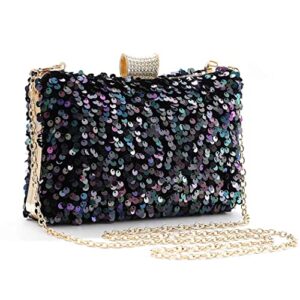 yokawe women’s evening clutch bag bling sequins bridal purse wedding prom party handbags (purple)