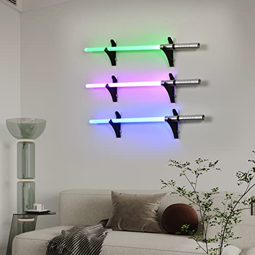 BYTOTU Wall mounted lightsaber rack - black plexiglass - very suitable for displaying magic sword - knife - samurai sword - saber - stick, acrylic display (excluding lightsaber) (black-3P)