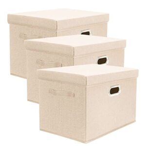 tundsot 3-pack large collapsible storage bins with lids,fabric storage boxes with lids stackable,large fabric storage boxes with lids,fabric storage boxes with lids for organizing (14.6x 10.6x 10.6)
