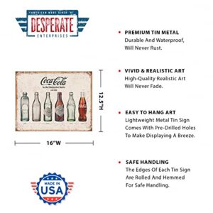 Desperate Enterprises Coca-Cola Bottle Evolution Tin Sign - Nostalgic Vintage Metal Wall Decor - Made in USA