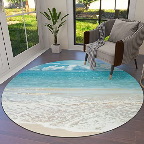 Ocean Themed Area Rug, Blue Sea Water Waves Rugs for Living Room Bedroom Decor Kids Room, Beach Themed Non-Slip Non-Shedding Accent Area Rugs 3ft, Room Decor Aesthetic Carpet Home Decor Washable Rug