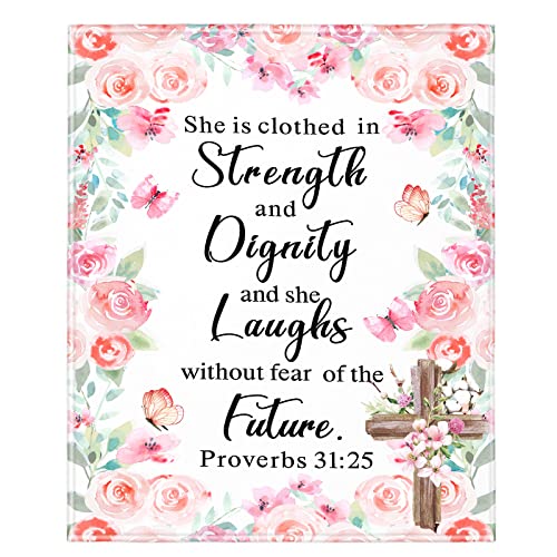 Rtteri Christian Gifts for Women Bible Verse Blanket with Inspirational Thoughts and Prayers Religious Gift Throw Blanket with Bible Verse Scripture Gifts for Women Friends 60 x 50 Inch