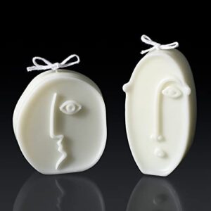 2 pieces art 3d face candle human face shaped candle soy wax aesthetic candle abstract scented candle poured decorative candle for trendy aesthetic room home decor, white, 2 styles