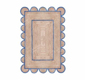 chouhan rugs area rug natural jute hand braided rug light blue scalloped runner