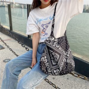 Bohemia Canvas Tote Bag For Women Retro Large Size Canvas Shoulder Bag Hobo Crossbody Handbag Casual Tote For Shopping And Travel